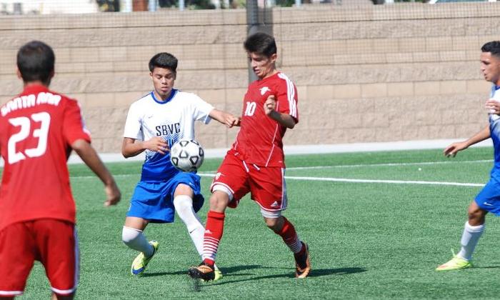 Carlos Barrios (10) scored the first goal of the match in the Dons 2-2 tie with San Bernardino Valley College.