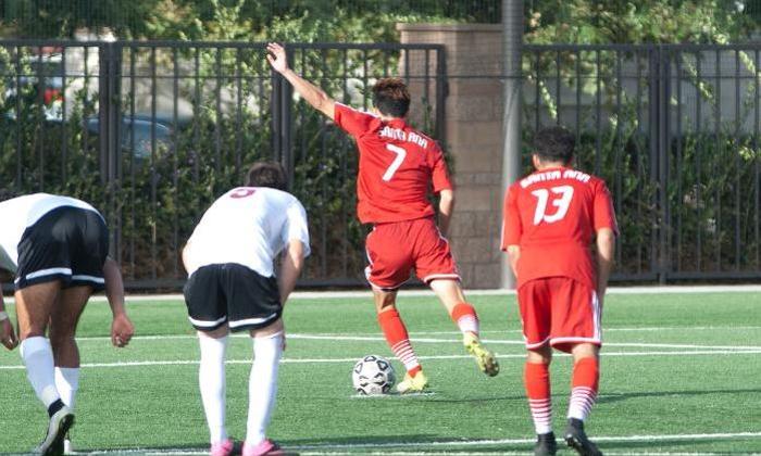 Dong Beom Seo scores on this penalty kick for the Dons lone goal in their 1-1 tie with Pasadena City College. David Yepez (13) was fouled in the box to set up the penalty kick.