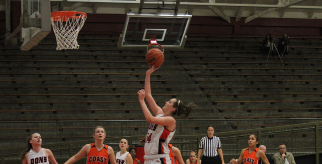 Carly Ducat floats in a shot against Orange Coast for two of her 21 points. Photo by Tony McAndrew.