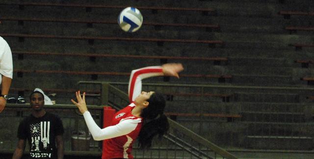 Iliana Mendoza winds up for an attack in the Dons match against Mt. San Jacinto College.