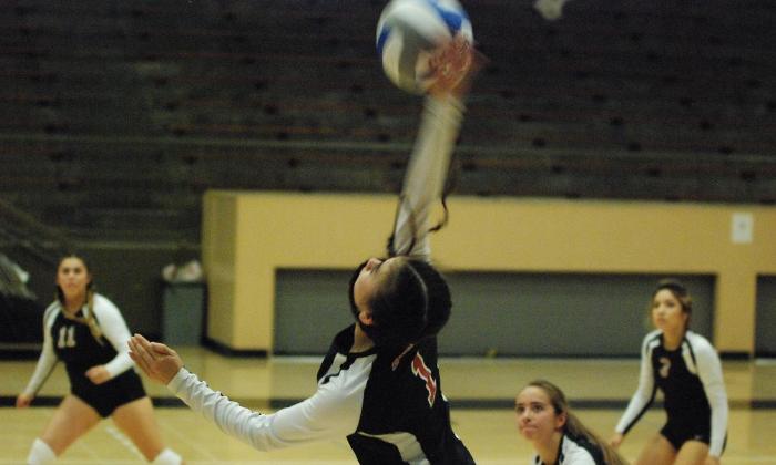 Filana Duvan sends an attack over the net in the Dons straight-set win over Cuyamaca College.