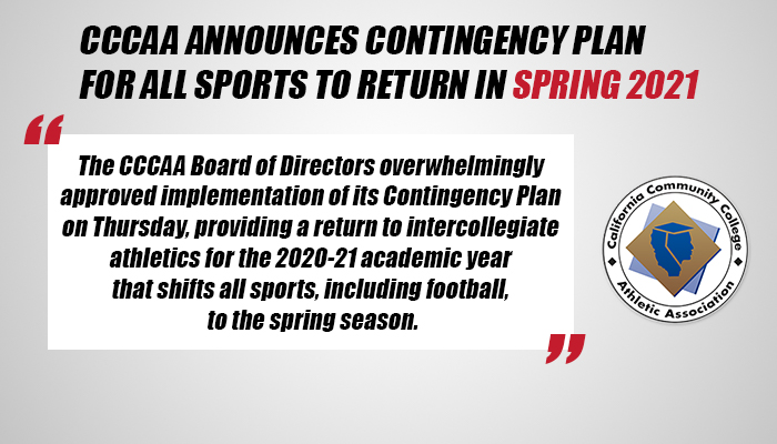 The CCCAA Announces Approval of Contingency Plan, Shifting All Sports to Spring 2021