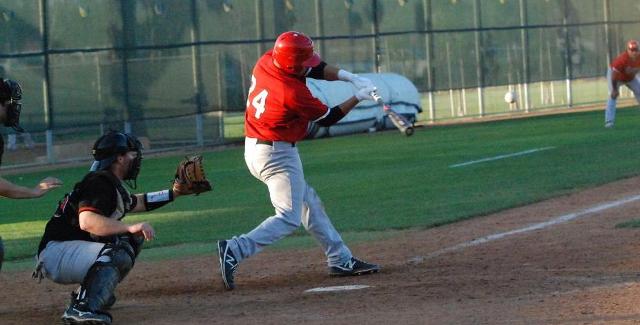 Frankie Nogales singles in the eighth inning looking to spark a rally in the Dons 10-8 loss to LA Pierce College.