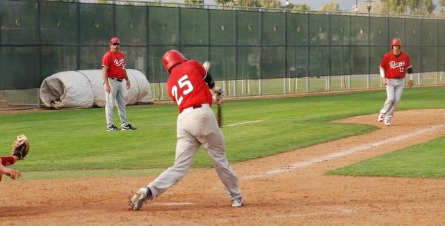 Julio Garcia drove in Troy Baird on this bloop single in the seventh inning of the Dons 6-0 win over College of the Desert.