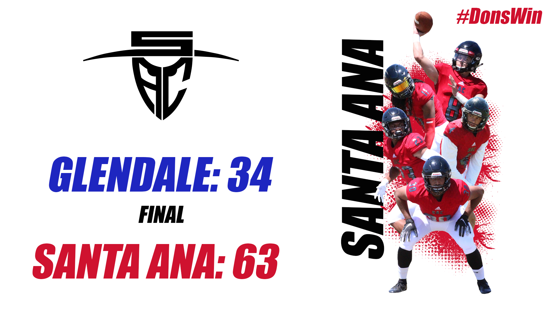 Santa Ana Steamrolls Glendale 63-34 in American Metro League Action