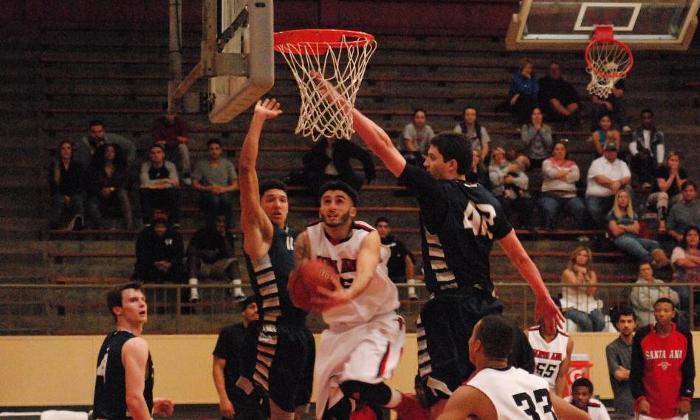 This reverse layup by Ramez Michail proved to be the eventual game-winner in the Dons 78-76 victory in double overtime against Irvine Valley College.