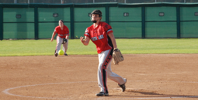 Devon Rodriguez delivers a pitch in her season-opening win over Los Angeles Harbor College.