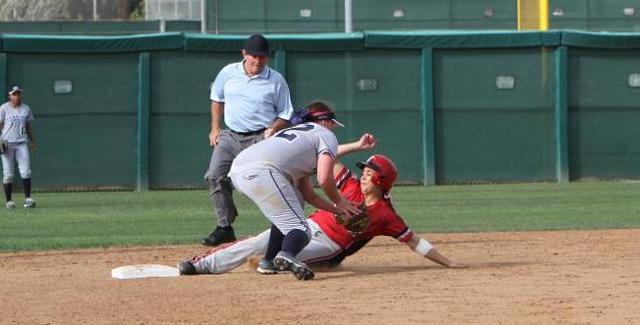 Cynthia Rice steals second to set herself up to score the go-ahead run in the Dons 10-7 win over Cerritos College. (Photo courtesy of Tony McAndrew)