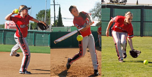 Left to right, Katlyn Harvey, Keila Tenorio and Emily Whitecavage were each named First-Team All-Orange Empire Conference.