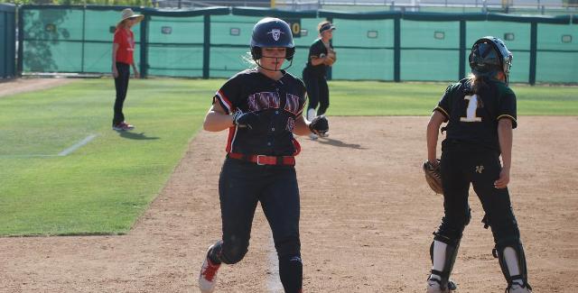 Emily Whitecavage crosses home plate in the Dons 7-3 victory over Golden West. Whitecavage went 4-for-4 in the game with one run scored and one RBI.