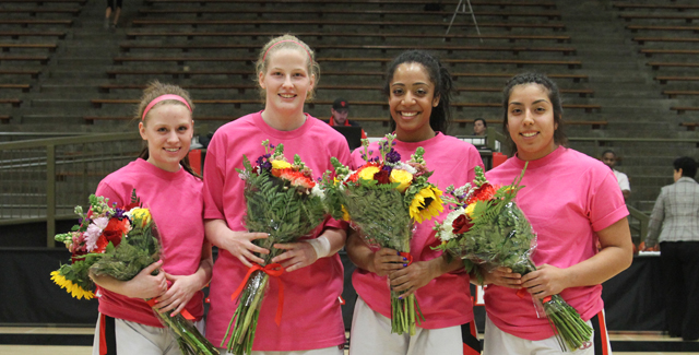 The Dons four sophomores were honored prior to their final game of the season. From left to right, Andrea Thompson, Emily Hale, Berlin Ohanesian and Liliana Gonzalez. Photo courtesy of Tony McAndrew.