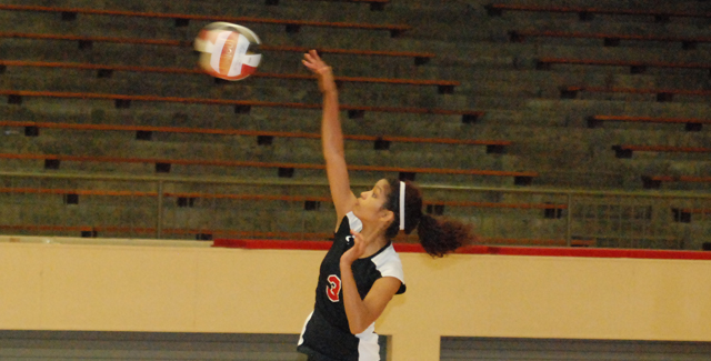 Tori Sparks hits an attack over in the Dons Orange Empire Conference match with Orange Coast College.